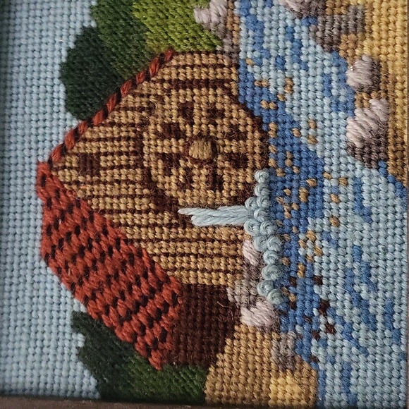 Farmhouse With A Mill Waterwheel In A River Vintage Framed Needlework - Picture 8 of 8
